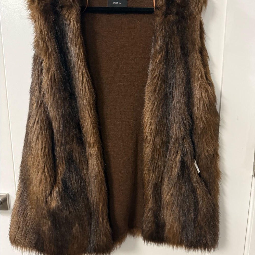 Zara Luxurious Faux Fur Vest in Rich Brown